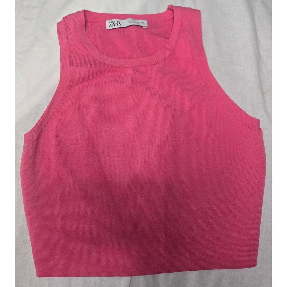 Zara Knit Crop Top Tank Stretchy Athletic Hot Pink Barbiecore US Size M